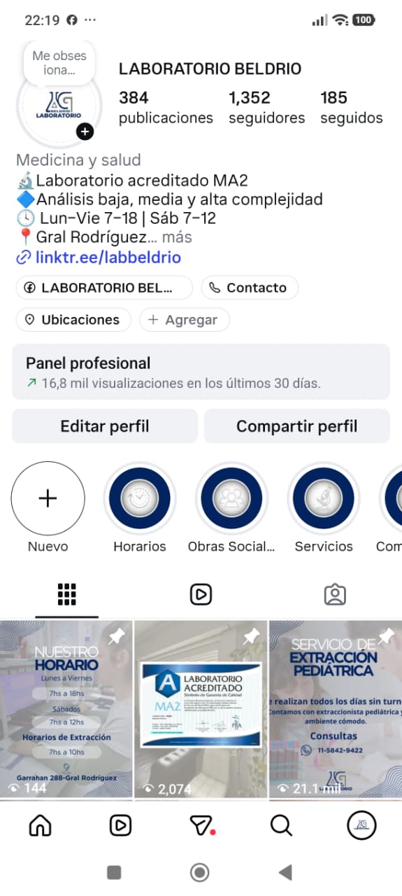 Feed de Instagram de Laboratorio Beldrio
