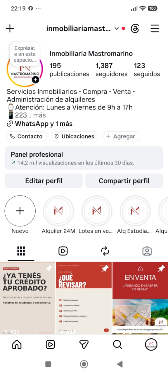 Feed de Instagram de Inmobiliaria Mastromarino